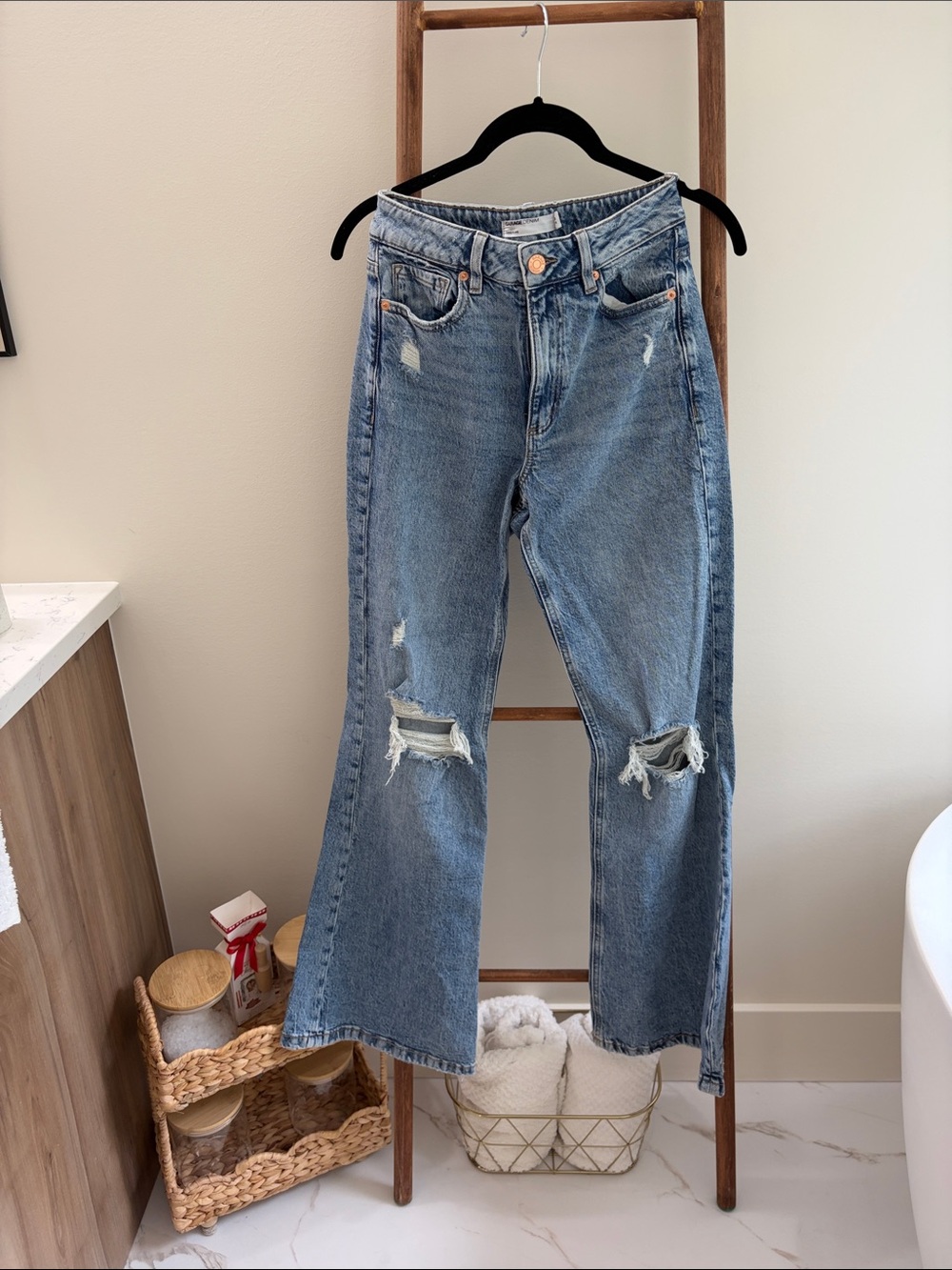 Garage Light Blue Distressed Wide-Leg Jeans